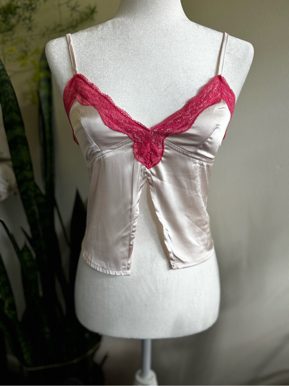 Edikted Satin and lace cream & pink Camisole